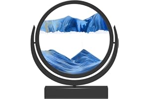 E-SHIDAI Moving Sand Art Picture in Motion Round Glass 3D Deep Sea Landscape, Dynamic Sand Art Sandscapes, Sensory (12in, Blue)