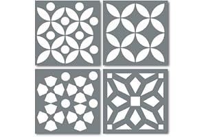 I Like That Lamp Pack of 4 Tile Stencil Set (4 x 4 inches), Moroccan Pattern, Reusable Stencils for Painting Floors/Walls/Furniture, Fits 4” x 4” Tiles, DIY Mandala Mosaic Home Decor, Made in USA