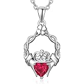 AENEAS Valentines Day Gifts for Women Birthstones Necklaces for Women, 925 Sterling Silver Heart Pendant with Sunflower/Rose/Claddagh/Flamingo/Cross, I Love You Necklace Jewelry Birthday Christmas Trendy Gifts for Women