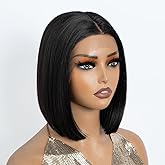 NOBLE Lace Front Wigs for Women Dark Brown Bob Wigs for Women Resistant Synthetic Wig 10 inchs Short Straight Wig for Party Daily Use