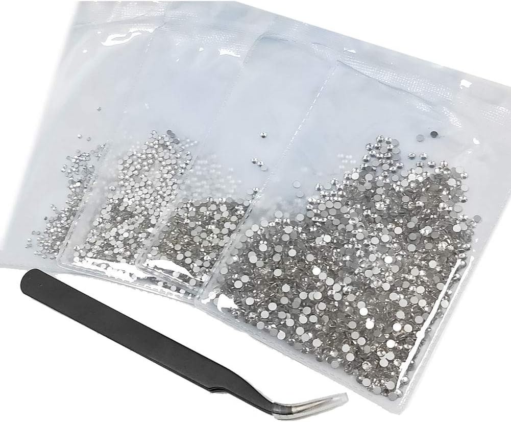 Queenme5760 Pieces Mix 1.5mm to 2.8mm Small Rhinestones for Nails Crystal Clear NO YELLOW Glass Gems Flatback Crystals Nail Diamonds 3D Stones Jewels Decorations (Clear, SS4 SS6 SS8 SS10)