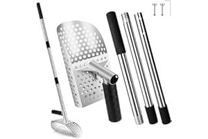GMGSJ Sand Scoop for Metal Detecting,Heavy Duty Stainless Steel Metal Detector Scoop with Long Handle,Metal Detecting Shovel Used for underwater treasure hunting, beach soil metal detection, and excavationr