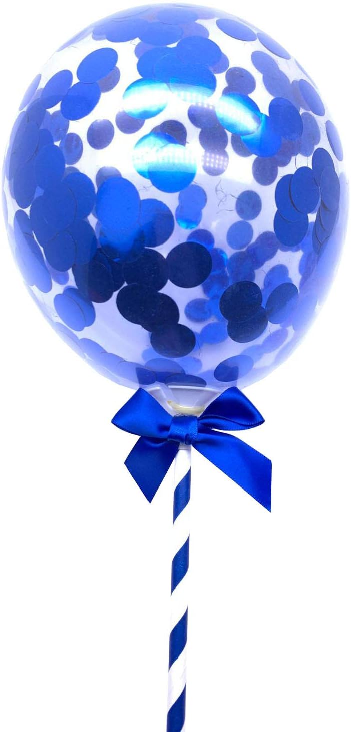World of Sparkles 1pc Confetti Latex Balloons Cake Toppers for Birthday Wedding Anniversary Ceremony Bridal Baby Shower Decorations, 5 inches - Blue