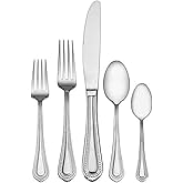 Mikasa Regent Bead 65-Piece Flatware Set for 12, 18/10 Stainless Steel Silverware with Beaded Teardrop Handles, Includes Serving Utensils, Dishwasher Safe