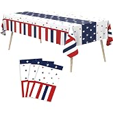 Tbsone Patriotic 4th of July Plastic Tablecloth, Rectangle, 3 Pack | Disposable, Red White and Blue, USA Party Decorations, Independence Day Supplies, Picnic, Camping, Memorial