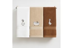 EMBORIX-FILL 100% Cotton Embroidered Decorative Hand Towels Set of 3, Duck Soft Absorbent Bathroom and Kitchen Towels, Duck B