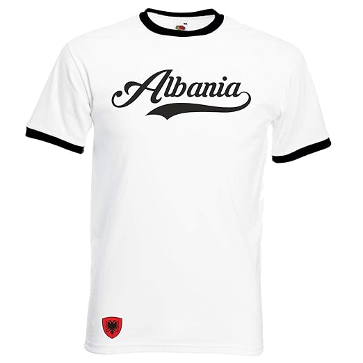 Albanien T-Shirt - Ringer Retro TS - Weiss - WM EM Fussball Sport Trikot Look Albania