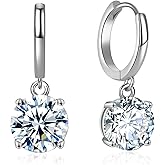 Moissanite Hoop Earrings for Women，2-4CT 4-Prong 18K White Gold Plated 925 silver D Color Drop Earrings, Certificate Jewelry for Her Birthday Wedding