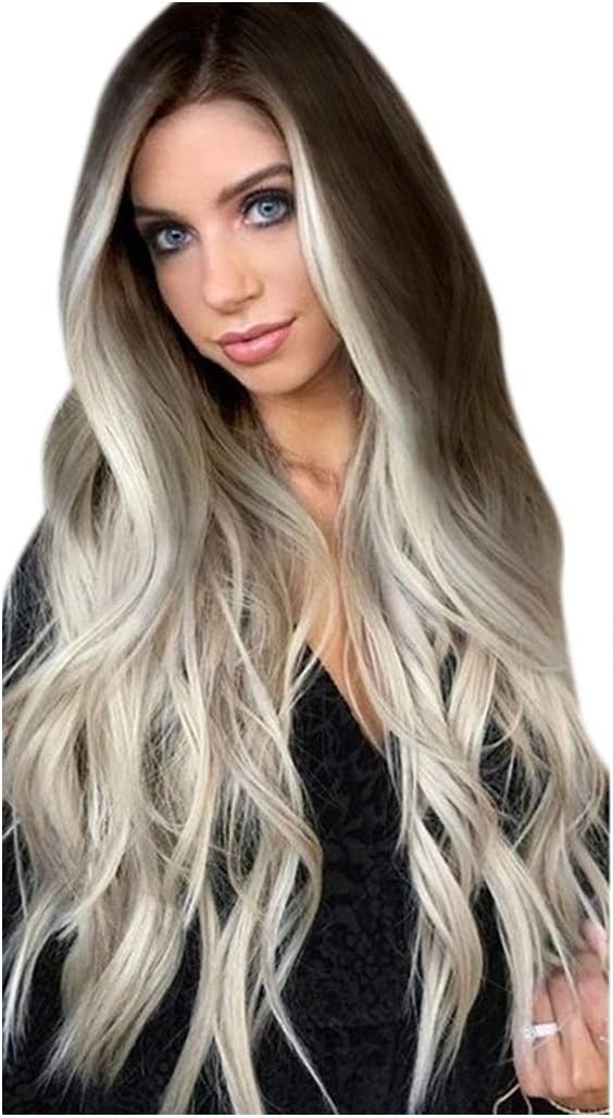 VICCKI Fashion Womens Synthetic Wig Grey Long Wavy Full Wigs Party Hair Wigs