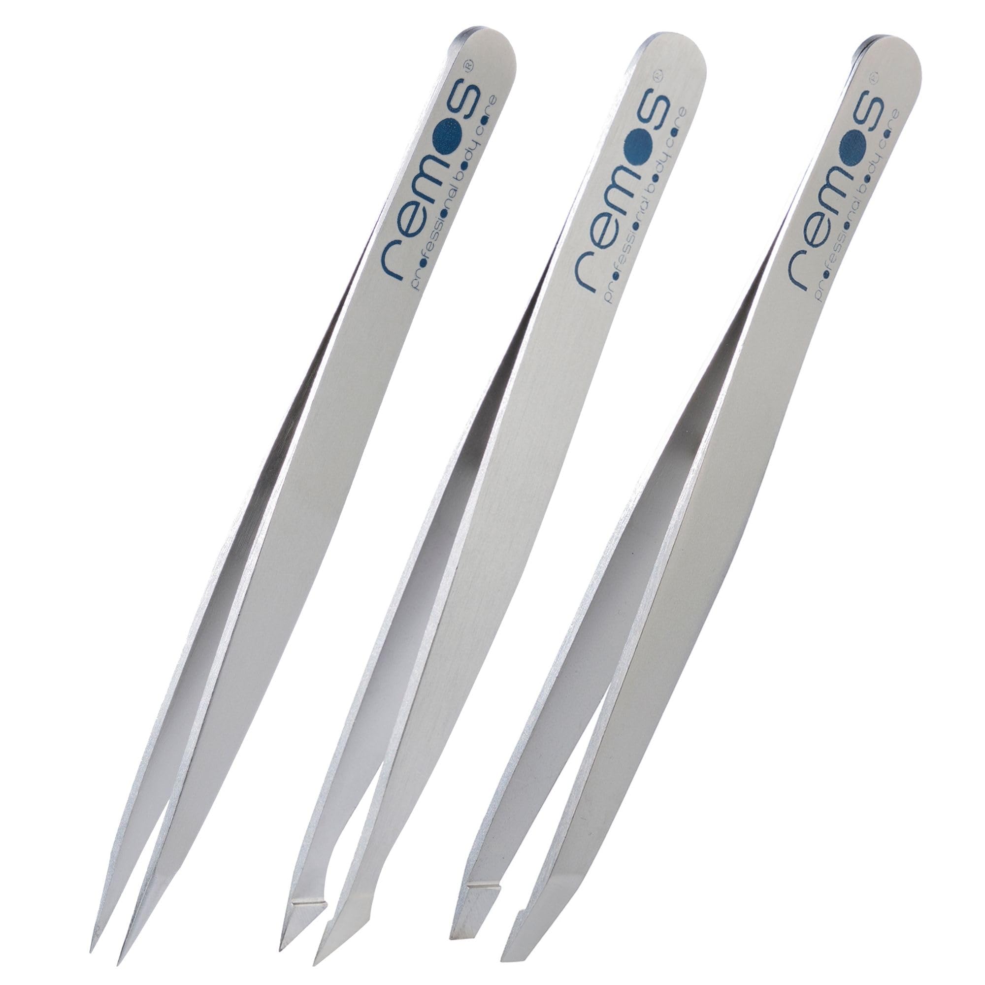 REMOS Tweezer Set 3-piece with Eyebrow, Splinter & Combination Tweezers in Satin — image 1