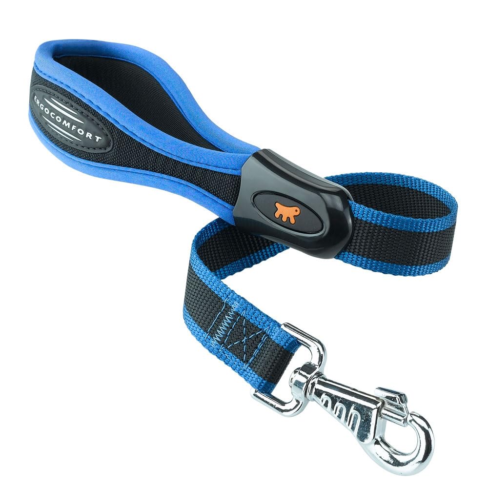 Ferplast ERGOCOMFORT GM Ergonomic Dog Lead - Secure Grip with Soft Padding - Anti-Abrasion - Extra-Resistant Finished Seams - Italian Design - 55 x 2.5 cm, Blue