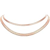 FindChic Herringbone Choker Necklace for Women, Black/Stainless Steel/14K Gold/Rose Gold Plated Adjustable Flat Snake Chain Necklaces, 3/5MM Width 12.5/15/18 Inches, with Jewelry Gift Box