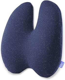 Cushion Lab Extra Dense Lumbar Pillow - Patented Ergonomic Multi-Region Firm Back Support for Lower Back Pain Relief - Lumbar Support Cushion w/Strap for Office Chair, Car, Sofa, Plane - Navy