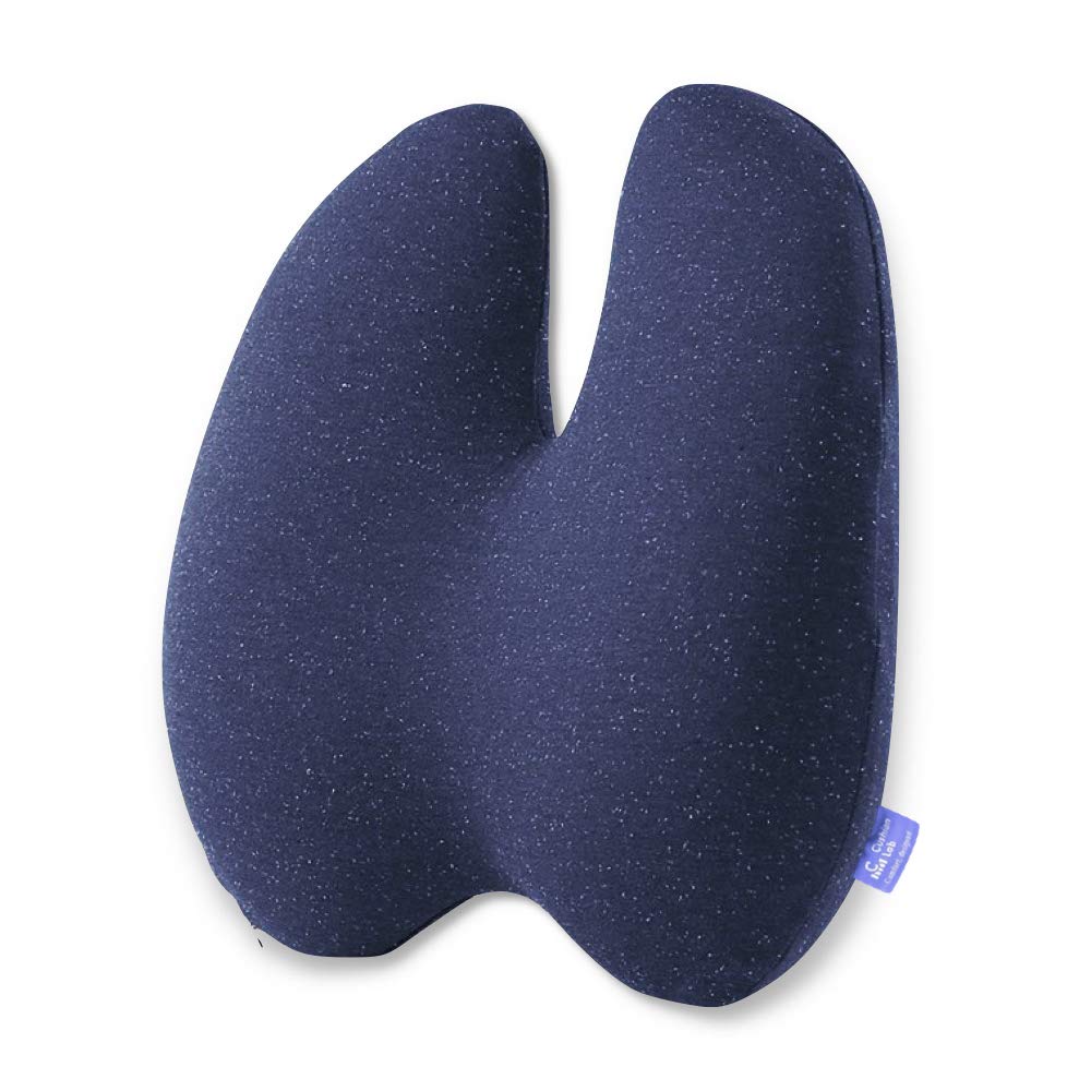 Cushion Lab Extra Dense Lumbar Pillow - Patented Ergonomic Multi-Region Firm Back Support for Lower Back Pain Relief - Lumbar Support Cushion w/Strap for Office Chair, Car, Sofa, Plane - Navy