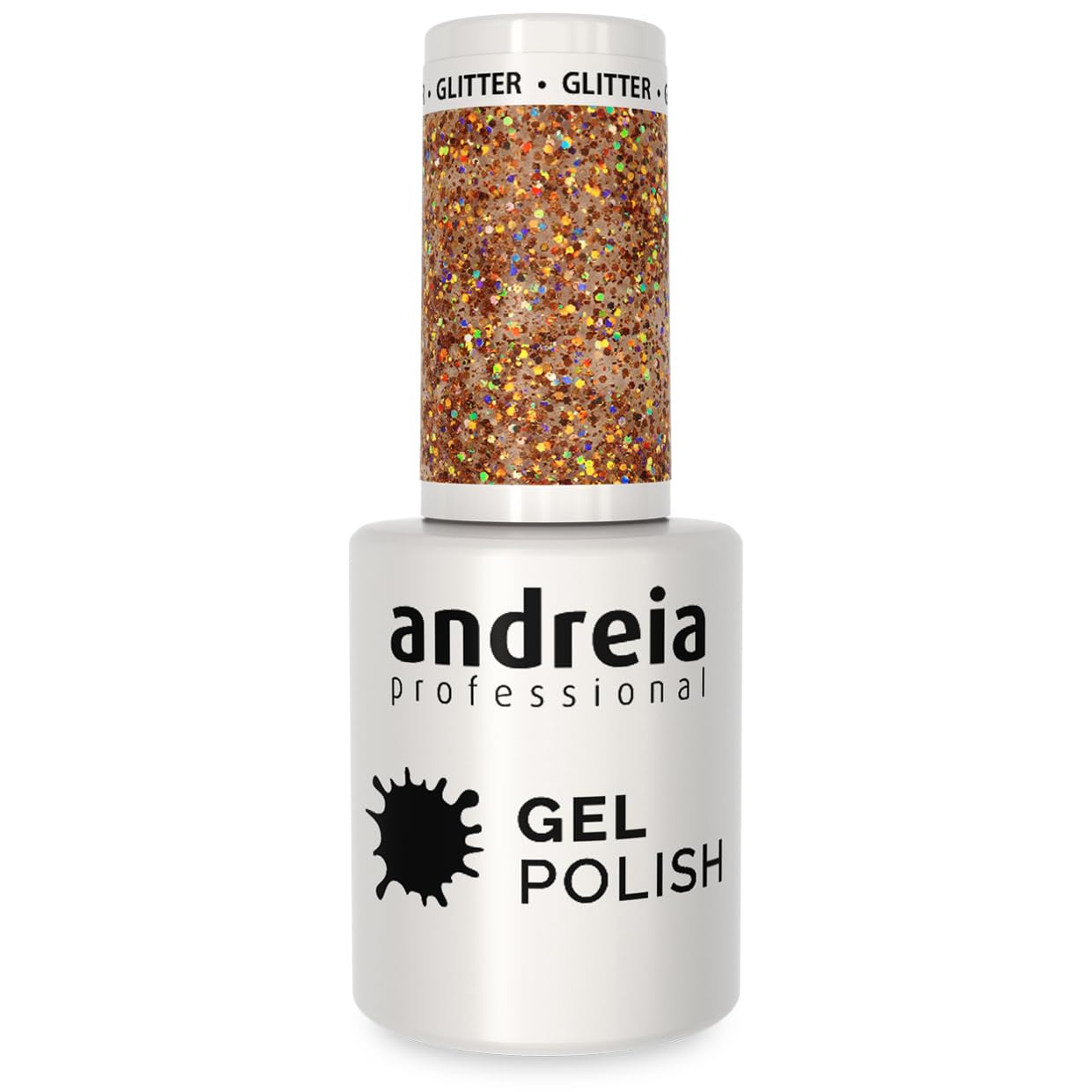 Andreia Semi-Permanent Nail Gel Polish for UV/LED Lamp - Intense Shine and 4 weeks Lasting Manicure Nail Gel Varnish - Colour 260 Translucent Gold Glitter - Shades of Glitter Silver 10.5 ml
