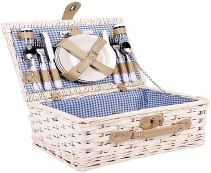 CXD Mimbre Cesta de Picnic Maleta Conjunto con la cuchillería, Copas de