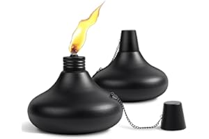 SNOGSWOG Upgraded Tabletop Torches Set of 2, 24oz Citronella Candles for Outdoor, Metal Table Top Torches for Outside, Refillable Torch Lanterns for Patio, Yard, Deck, Garden, Party