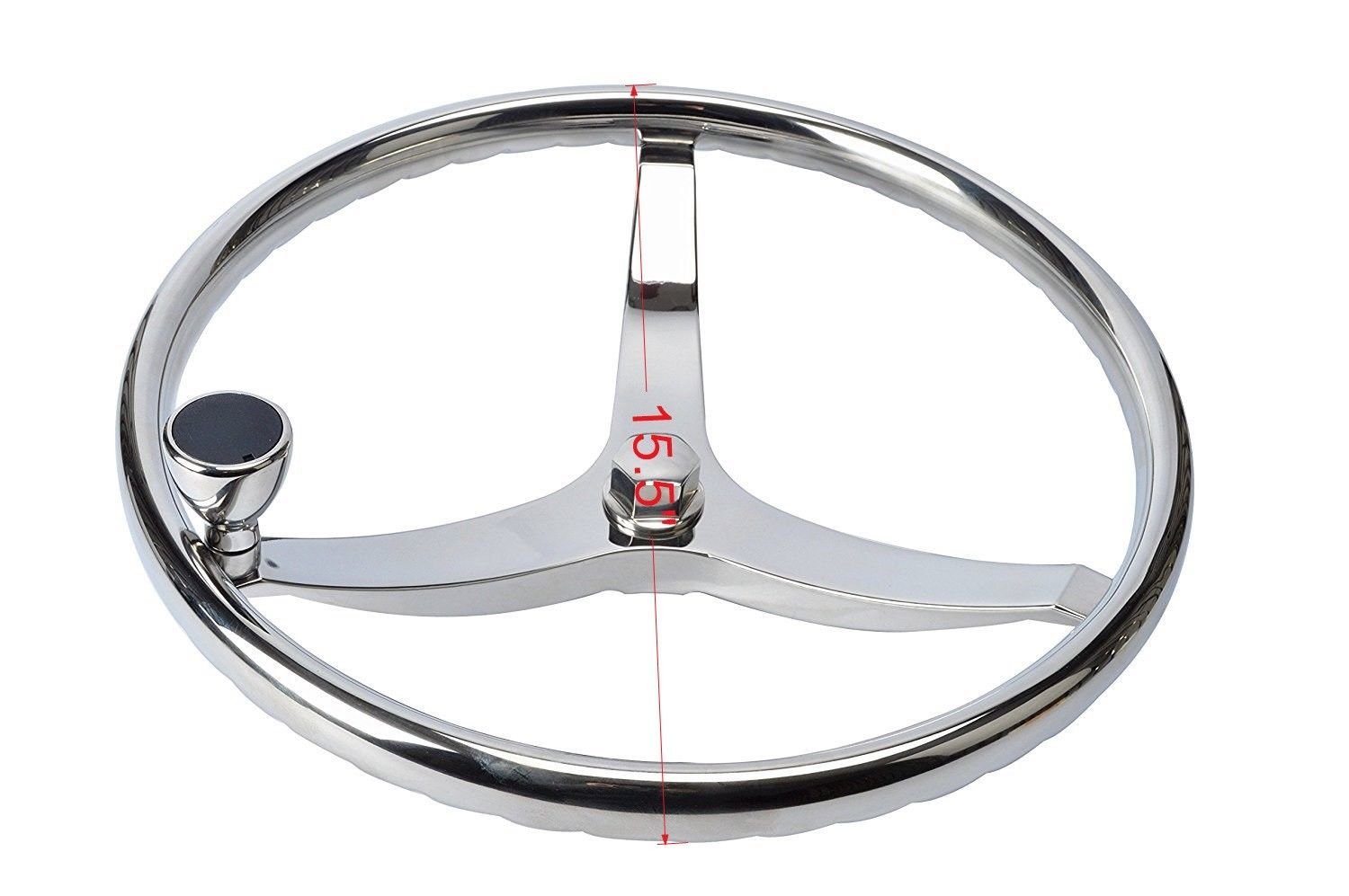 Amarinemade Stainless Steel Boat Steering Wheel 3 Spoke 151/2" Dia, with 5/8" 18