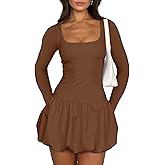 cailami Women's Long Sleeve Corset Square Neck Bubble Mini Dress Cute Cocktail Party Short Dresses