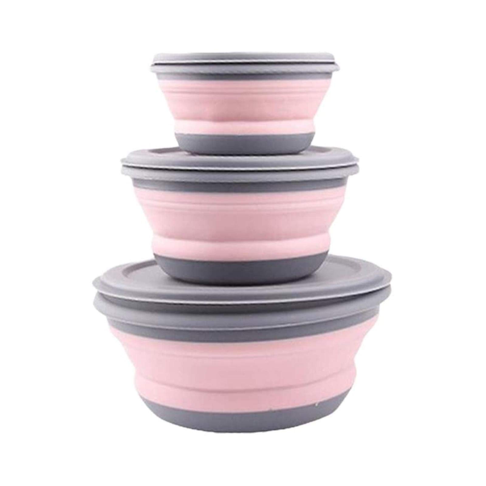 Leikance Folding Bowl Set,Portable Silicone Kitchen Tableware Containers for Travel Outdoor Camping 3Pcs