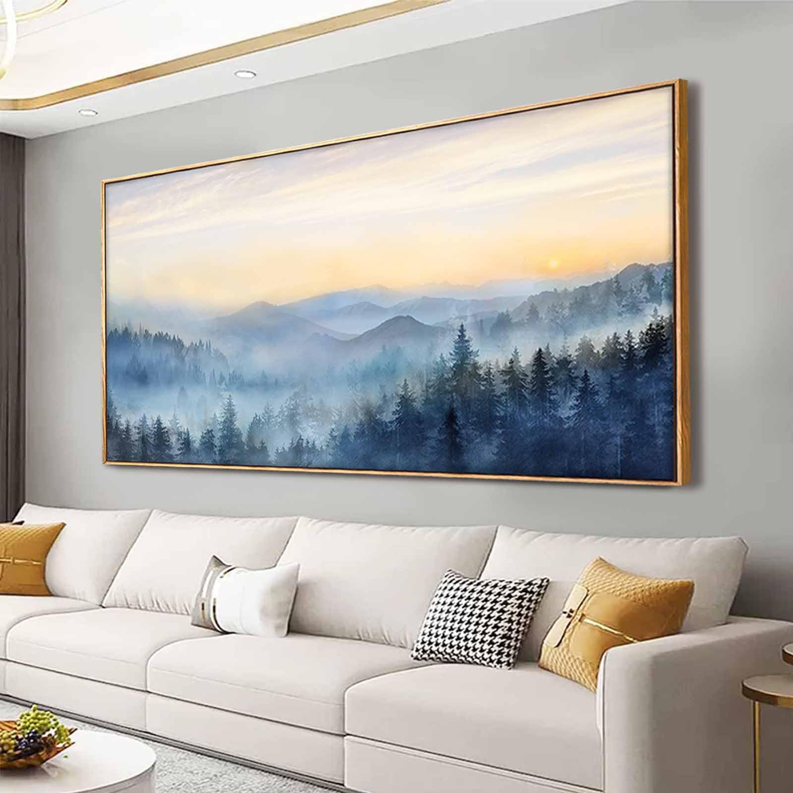 Photo 1 of Forest Wall Art Sunrise Wall Art Decor Mountain Canvas Pictures Framed Artwork Large Arts 36"x70" for Home Office