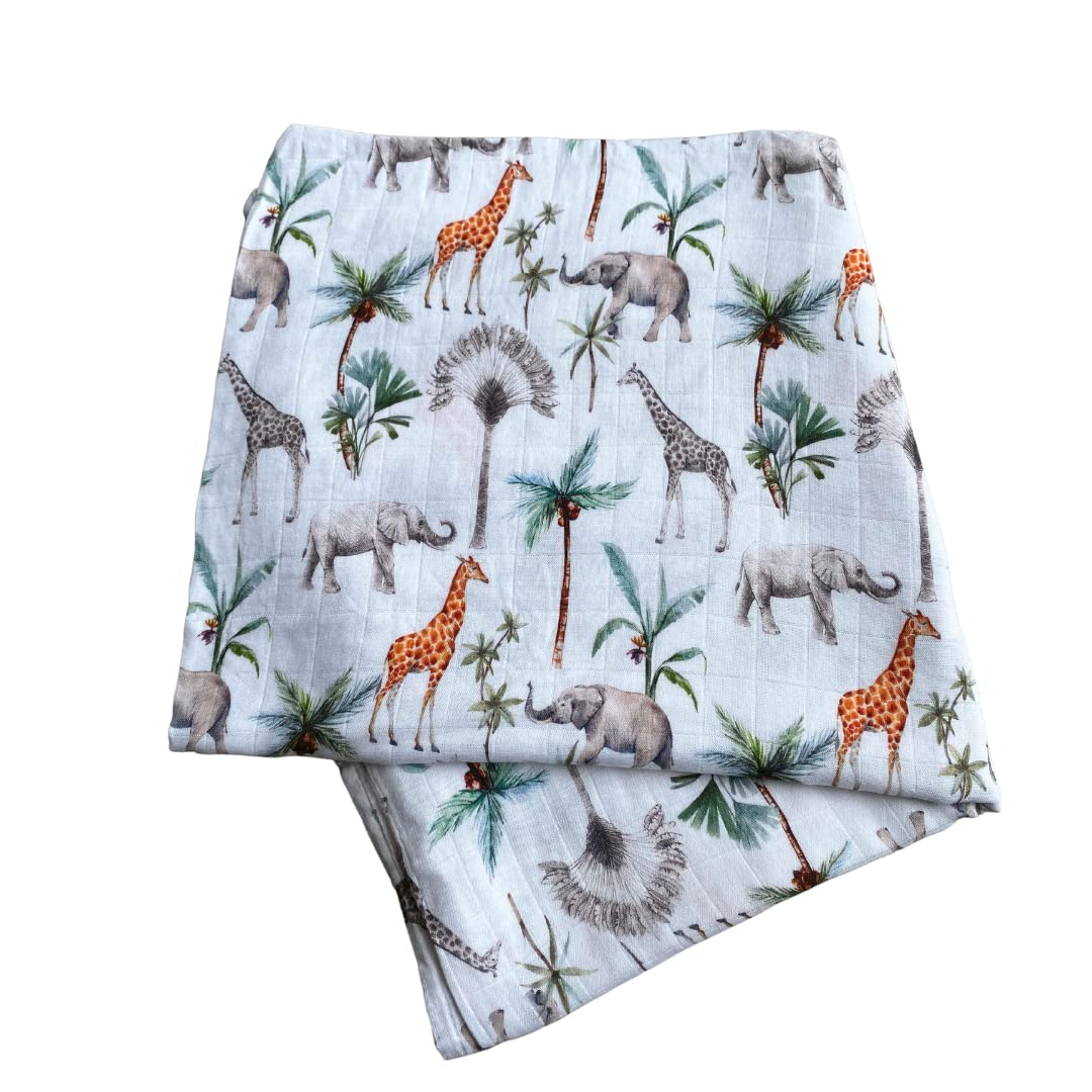 Baby J's - Light Safari, Bamboo Muslin Swaddle Blanket - X-Large Blankets for Babies and Toddlers - Made with Bamboo and Soft Breathable Cotton - Super Soft with Double Thickness - 120 x 120cm