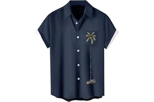 WHO IN SHOP Men's Short Sleeve Button Up Hawaiian Shirt 1950s Vintage Bowling Shirts