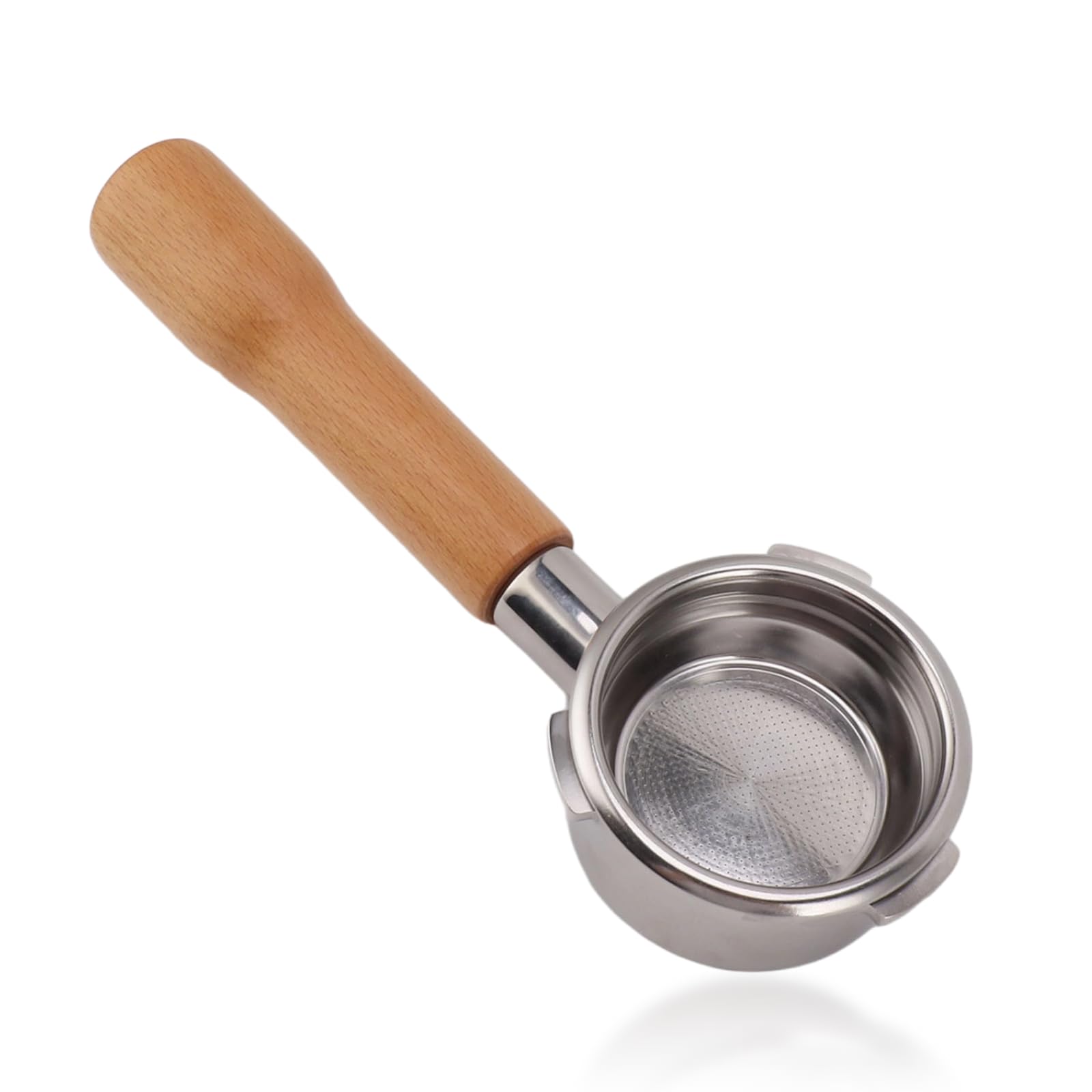 58mm 3 Ears Stainless Steel Bottomless Portafilter Wooden Coffee Handle Cup Filter Basket Replacement for Barsetto Symmetrical Coffee Machines, Detachable and Easy to Clean (C1