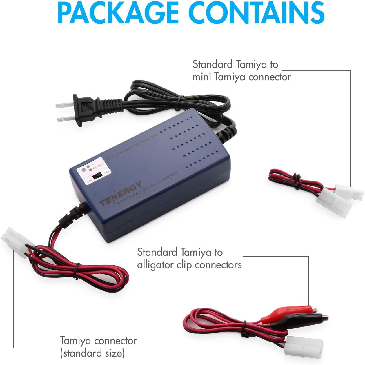 Tenergy RC Battery Charger for NiMH/NiCd 7.2V-12V 6S-10S Battery Packs, Smart Charger for RC Cars, RC Airplanes, Airsoft Batteries, Compatible with Standard Tamiya/Mini Tamiya/Alligator Clip Connector: Home Improvement