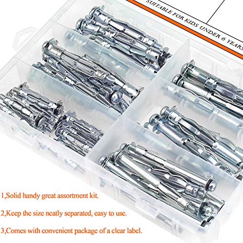 HELIFOUNER Hollow Wall Anchor Screws Set, 6 Sizes Heavy Duty Zinc
