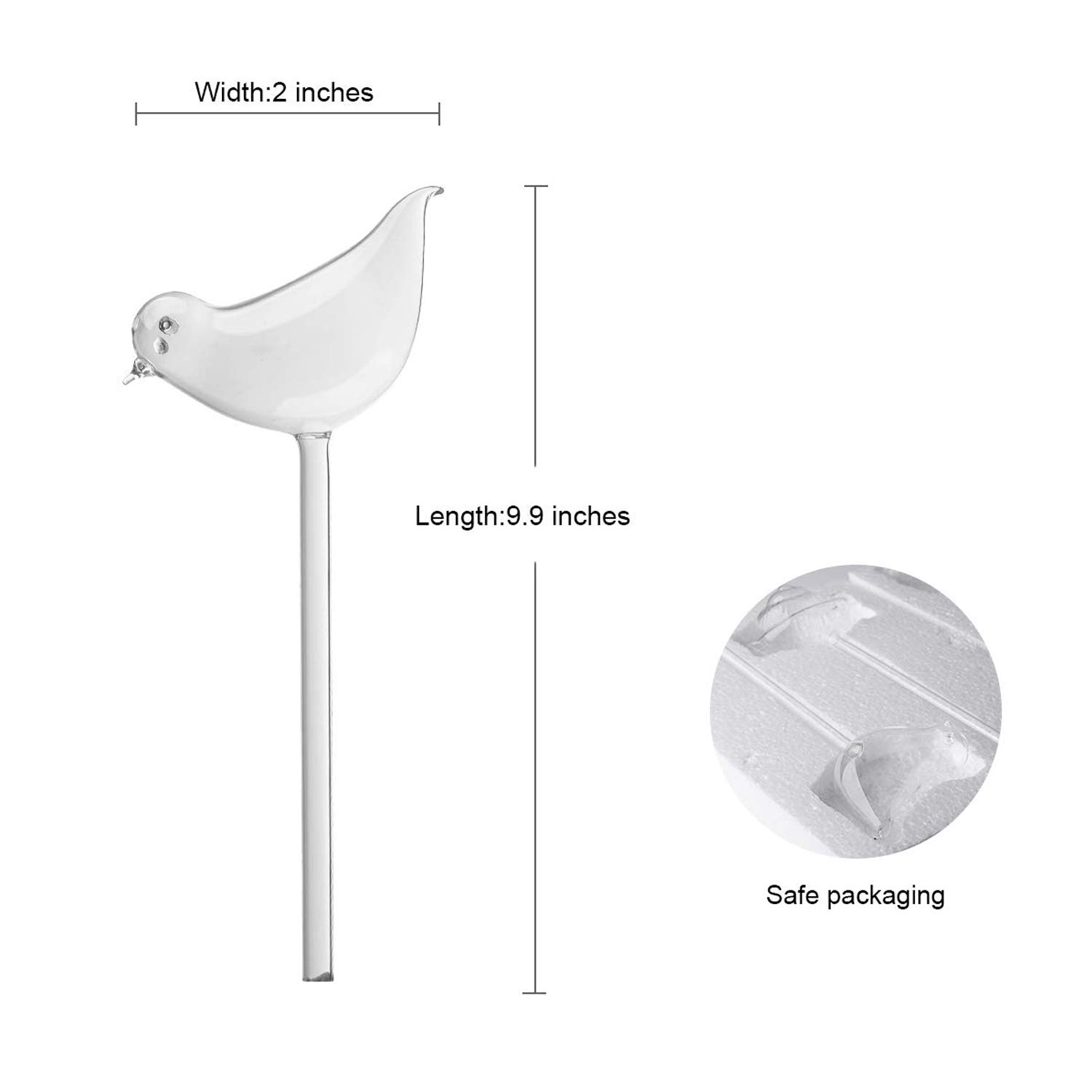 jiabang Plant Watering Bulbs (2 Pack) Glass Bird Self-Watering Stakes Water Globe Automatic Irrigation Device for Indoor & Outdoor