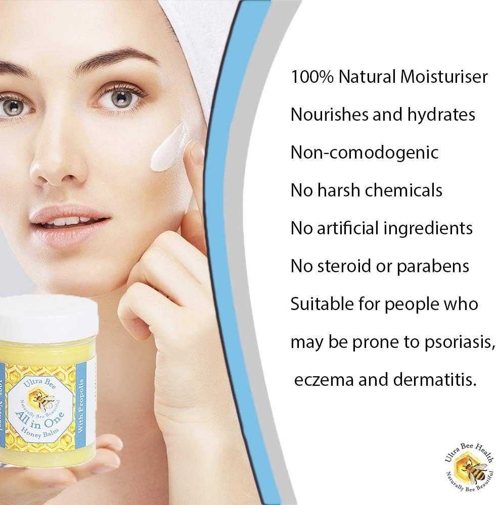 100% Natural All in One Honey Balm, Natural Moisturiser for Sensitive Face Body, Lips,Tattoo's 200ml, 200 ml (Pack of 1) - Image 3