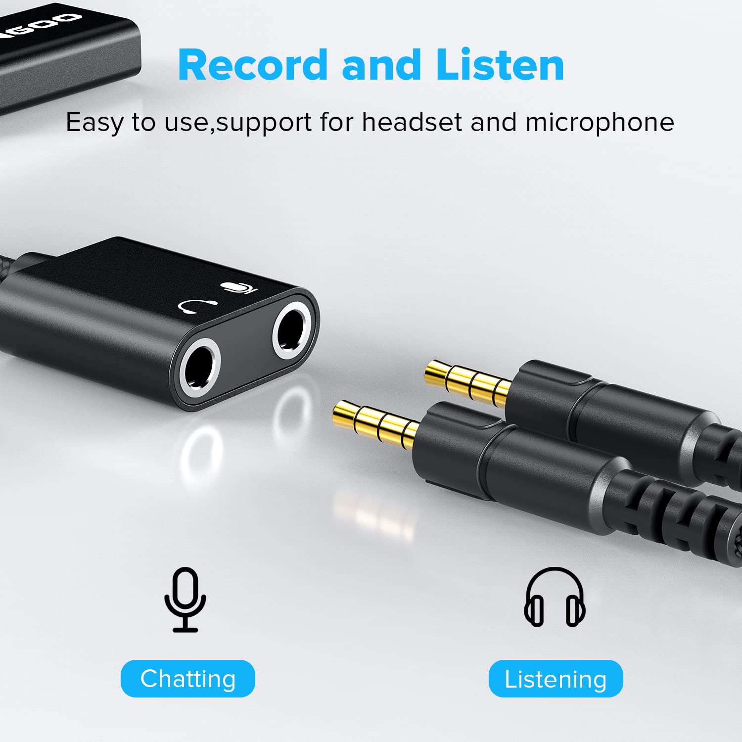 BENGOO USB Sound Card Adapter,USB Audio Adapter 3.5mm Jack,External Sound Card with Dual TRS Headphone and Microphone Jack for Windows Mac Linux PC Laptops Desktops PS4 Headsets, Black