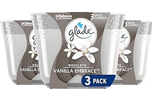 Glade Scented Candle, Delicate Vanilla Embrace, Air Freshener Infused with Essential Oils for Home Fragrance, 3-Wick Candle, 