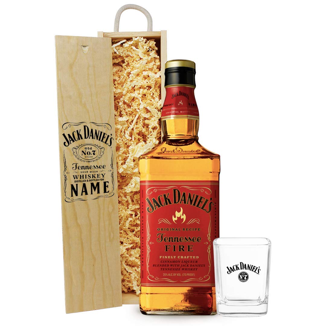 Personalised Jack Daniels Tennessee Fire Whiskey Gift Set with JD Glass - Birthday Gifts For Him, For Her, Boyfriend Gifts, Father's Day, Mother's Day, Mens Valentines Gifts
