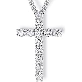 MomentWish S925 Sterling Silver Cross Necklace for Men - 3.6 Carat Moissanite Cross Pendant with Stainless Steel Box Chain Crucifix Necklaces Silver Jewelry Hiphop Christian Gift for Boyfriend Husband 22 Inches
