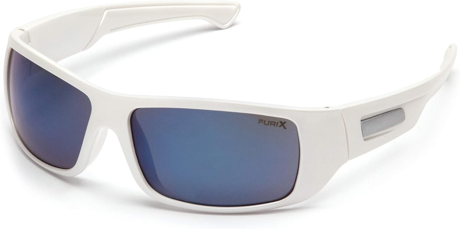 Pyramex Furix Safety Glasses, White Frame/Blue Mirror Anti-Fog