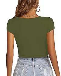 LYANER Women's Crop Tops V Neck Short Sleeve Summer