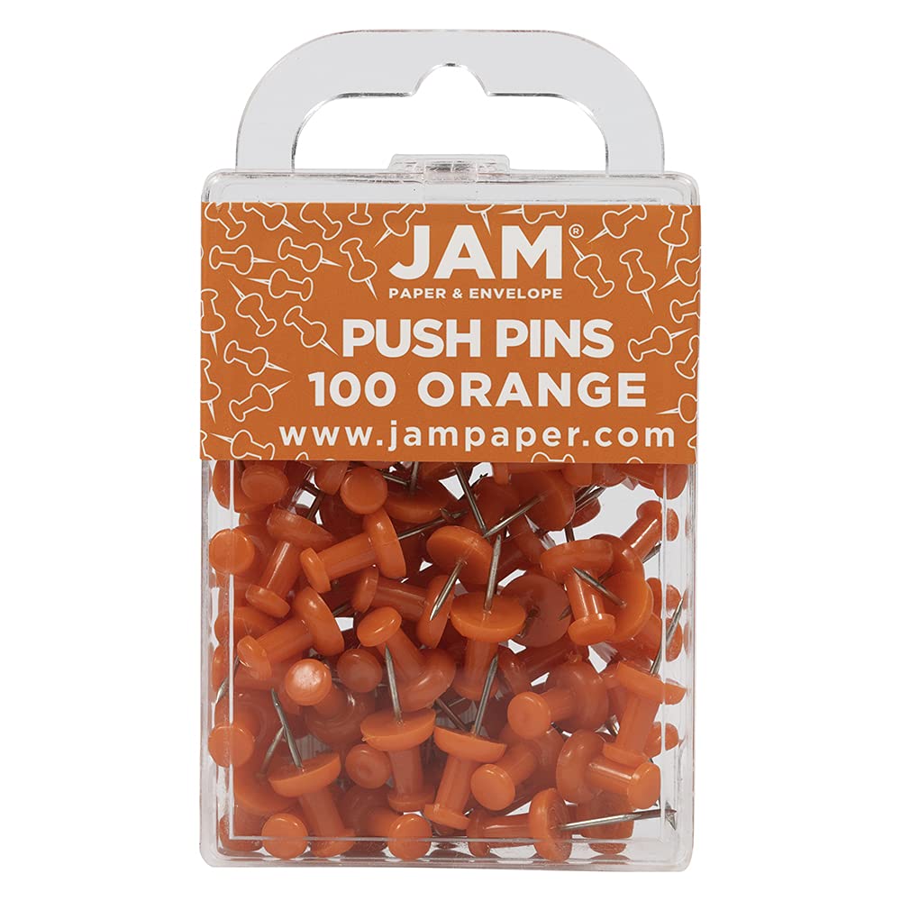 JAM PAPER Colourful Push Pins - Orange Pushpins - 100/Pack