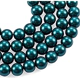 Cheriswelry 100pcs/strand 8mm Round Glass Pearl Beads Strand Tiny Satin Luster Pearl Beads Loose Spacer for DIY Bracelet Necklace Earrings Jewelry Making Crafts Supplies (Teal)