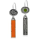 JNONL Handmade Bohemian Retro Silver Creative Spiral Rectangular Colored Enamel Dangle Drop Earrings Unique Lightweight Geometry Round Circle Stud Earrings for Women Statement Jewelry