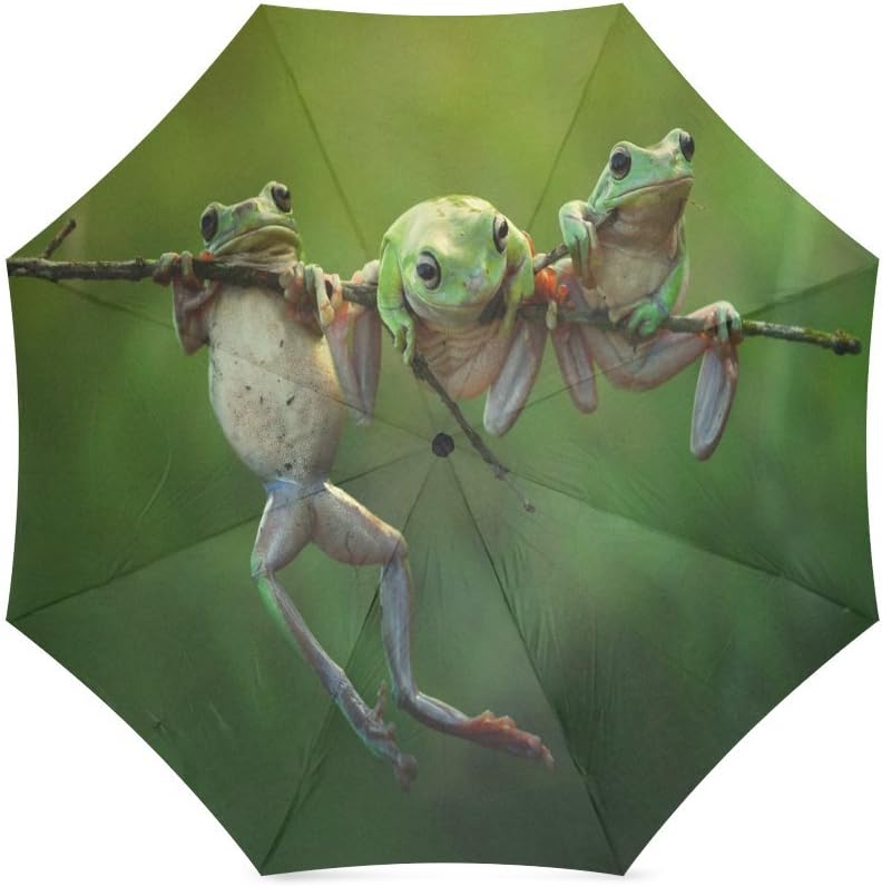 Birthday Novelty Gifts Presents Cute Tree Frog Pattern Folding Rain Umbrella Parasol Windproof Travel Sun Umbrella Compact