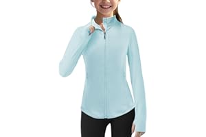 LIONJIE Girls Lightweight Sun Shirt Full Zip Long Sleeve Sun Protection Athletic Jackets with Pockets and Thumbholes