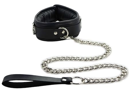 BDSM Bondage Halsband mit Leine gepolstert und abschließbar (Schwarz)