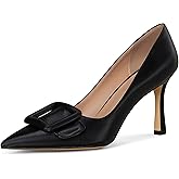 Fericzot Women's Stiletto High Heel Pumps Wedding Party Closed Classic Dress Heeded Shoes with Square Buckle