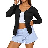 Ezbelle Women's Crop Sweater Long Sleeve Tops Shrugs Flowy Cardigan Sweaters Knit Button Ruffle Shirt Fall Fashion