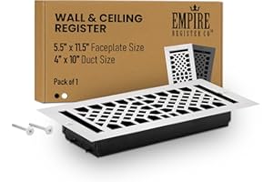 Empire Register Co, Ceiling & Wall Vent Cover - 4x10 inch, Antique Style Design, White Finish, Metal Damper Attached, Measure Wall Hole Dimensions (not for Floor use)