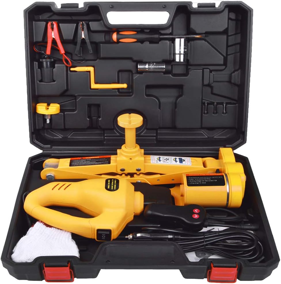 ROGTZ Electric Car Floor Jack Set 3 Ton All-in-one Automatic 12v Scissor Lift Jack with Impact Wrench for Tire Change Replacement: Home Improvement
