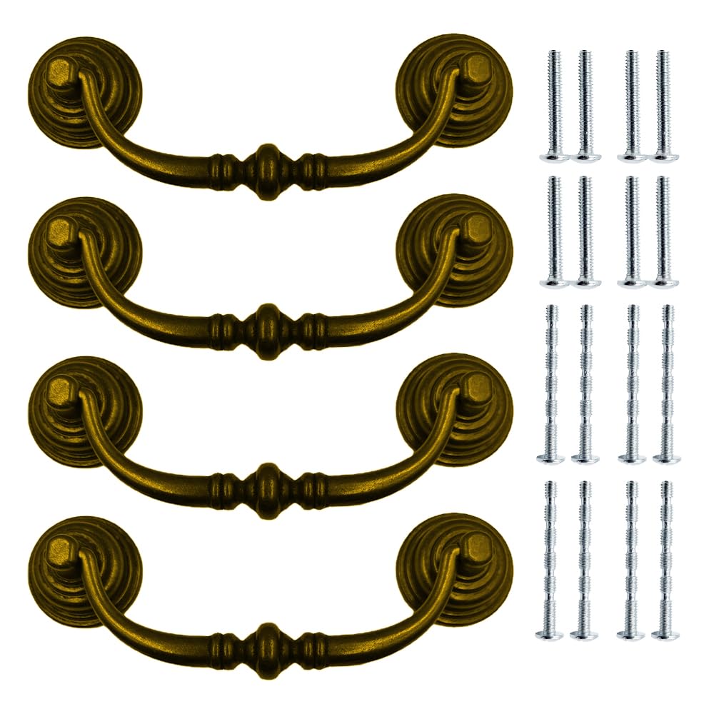 ONEBO 4 Sets Bail Pull Handle, 5.4 Inch Kitchen Door Handles Kitchen, Retro Drawer Handles, Kitchens Cupboard Handles, Antique Brass, for Kitchens Cabinet Bedside Cupboard, Dresser Pulls Cabinet
