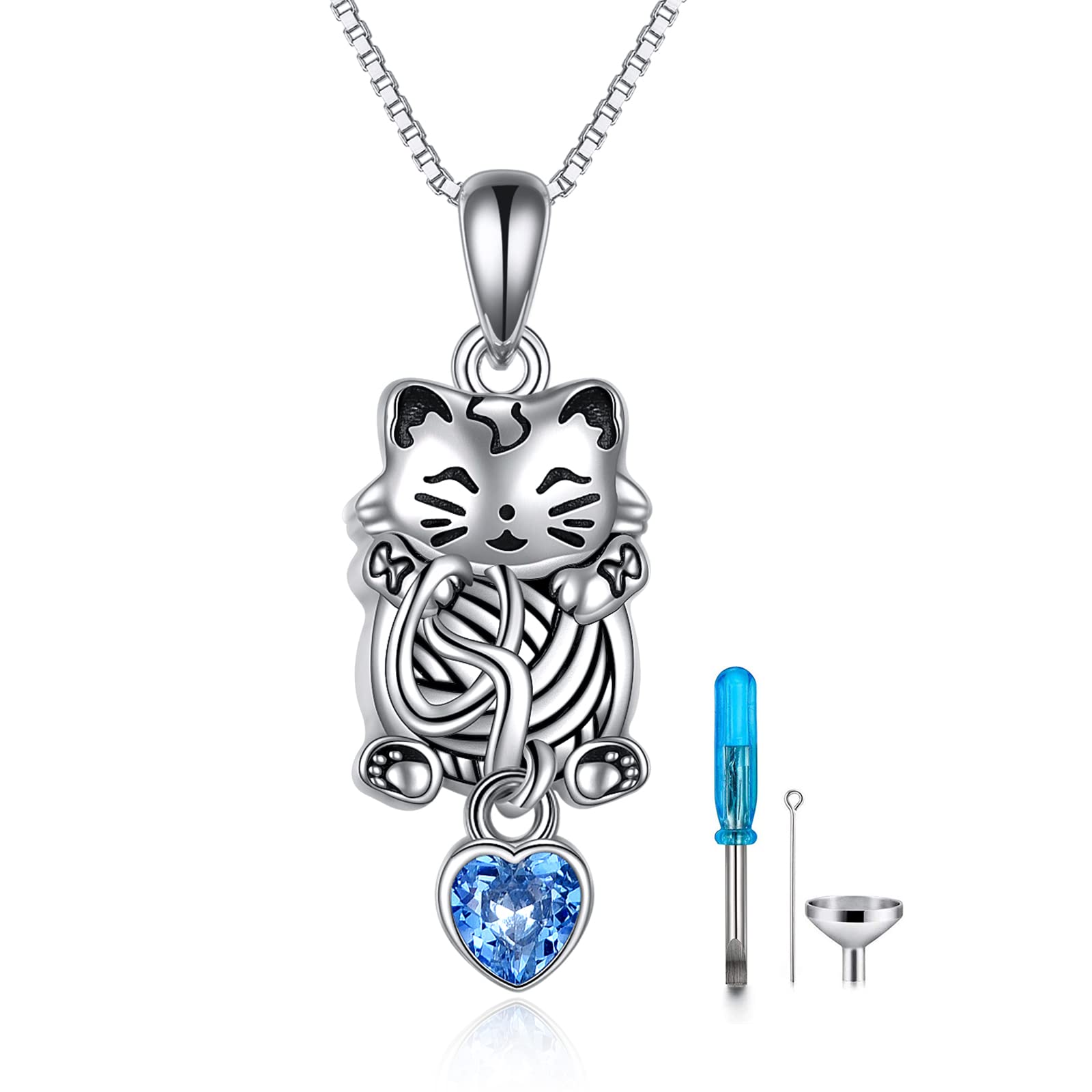 URONE Cat Urn Necklace for Ashes Sterling Silver Cat Keepsake Pet Memorial Pendant Cat Cremation Jewellery Gift for Women Men